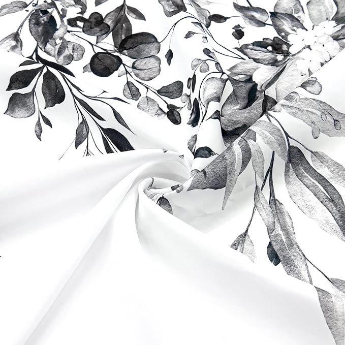 Gibelle Small Stall Shower Curtain 36 x 72, Narrow Black and White Floral Shower Curtain, Watercolor Plant Eucalyptus Leaves Fabric Shower Curtain Set with Hooks