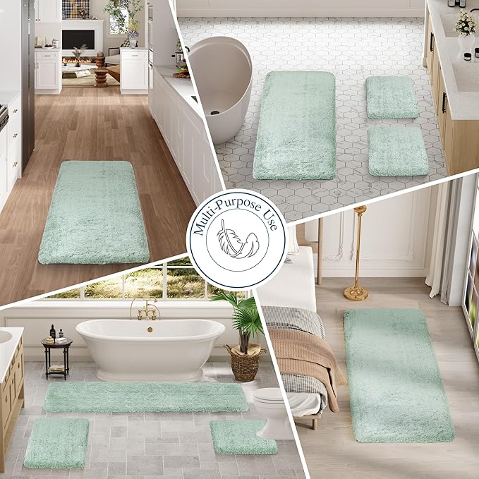 Walensee Bathroom Rug Non Slip Bath Mat (16 x 24, Aqua) Water Absorbent Soft Microfiber Shaggy Bathroom Mat Machine Washable Bath Rug Thick Plush Rugs for Shower