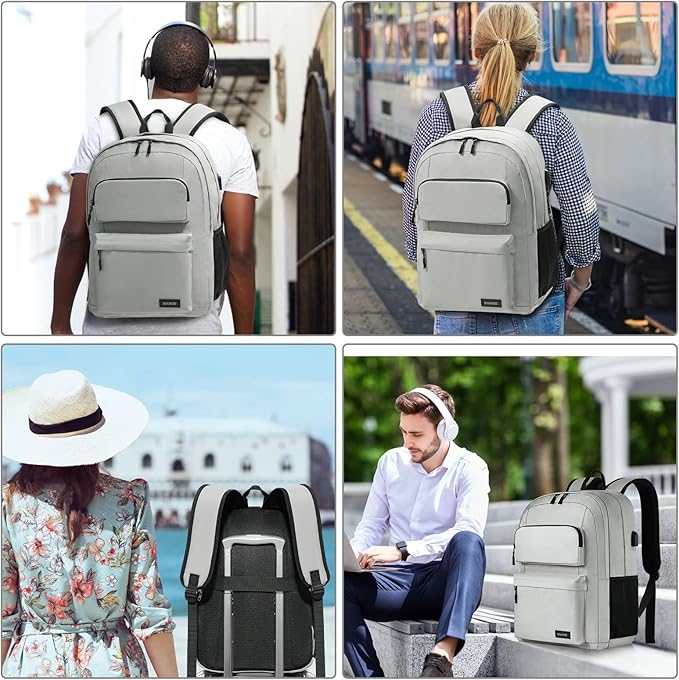 Backpack for Men and Women, School Backpack for Teen Boys and Girls, Carry-on Lightweight Casual Bookbag with USB Charging Port Fit 15.6 Inch Laptop, Grey