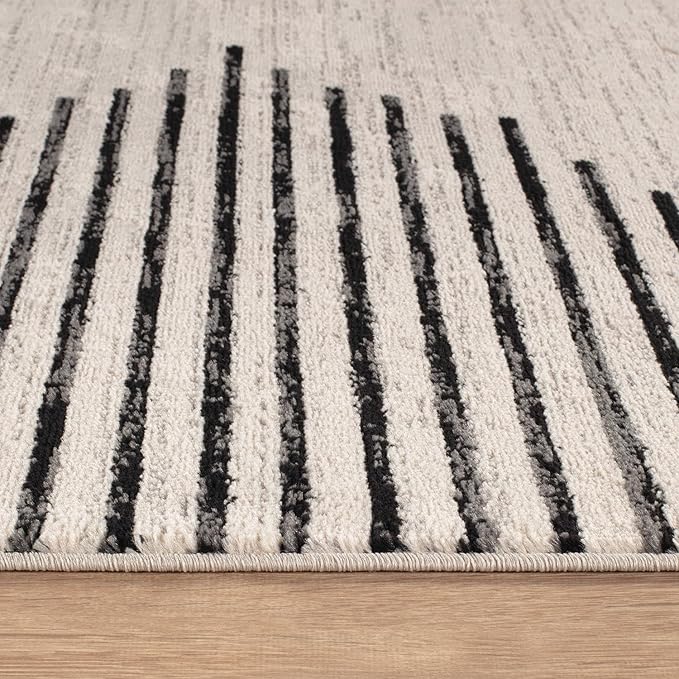 Rugshop Bohemian Stripe Stain Resistant High Traffic Living Room Kitchen Bedroom Dining Home Office Oval Rug 5' x 7' Cream