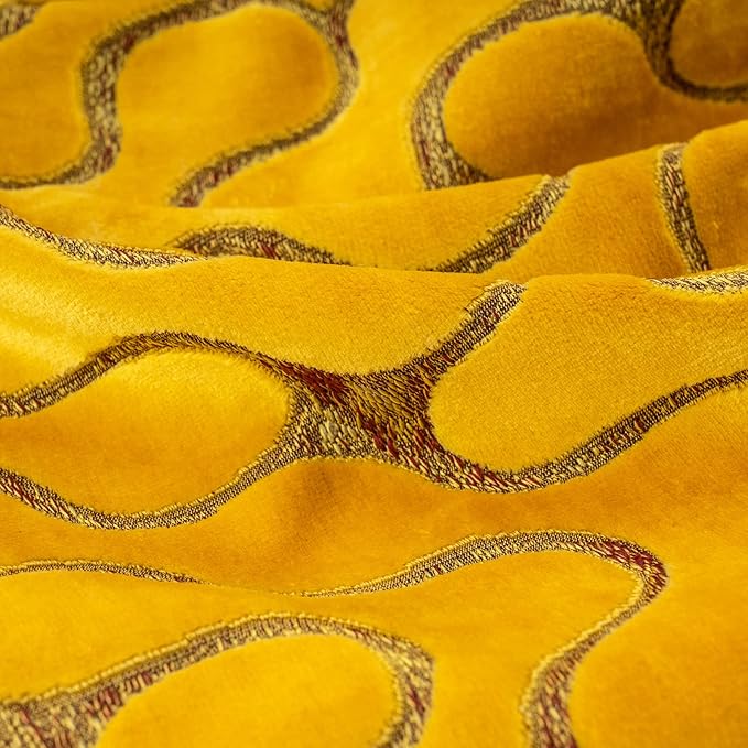 Yangest Yellow Square Throw Pillow Cover Wavy Velvet Cushion Cover Modern Zippered Pillowcase for Sofa Couch Bedroom Living Room Chair, 18 x 18 Inch