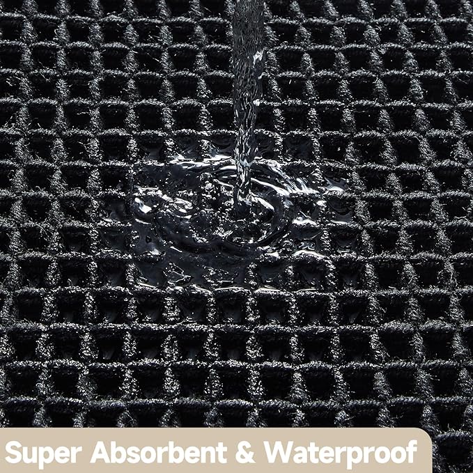Black Bathroom Rug, Waffle Bath Mat Non Slip Washable Super Absorbent Quick Dry Boho Farmhouse Bathroom Decor, 24"x16" Black