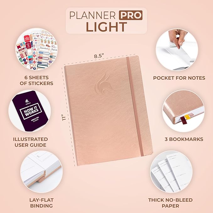 Clever Fox Planner PRO Light – Weekly & Monthly Life Planner to Increase Productivity, Time Management and Hit Your Goals, 8.5x11″ (Rose Gold)