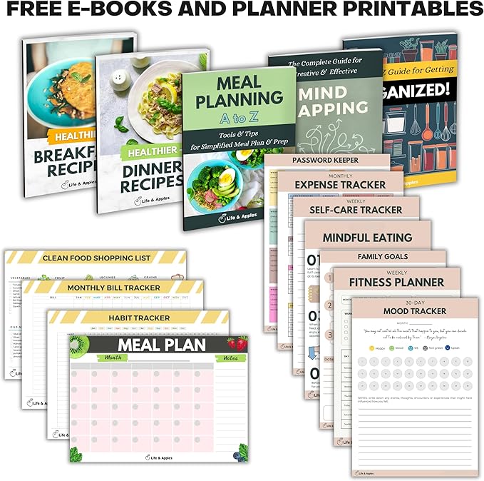 Life & Apples Wellness Journal Planner – Food Log, Fitness Tracker, Habit Tracker, Weight Loss Journal for Diet Tracking and Health Goals, Undated, Size A5 Purple