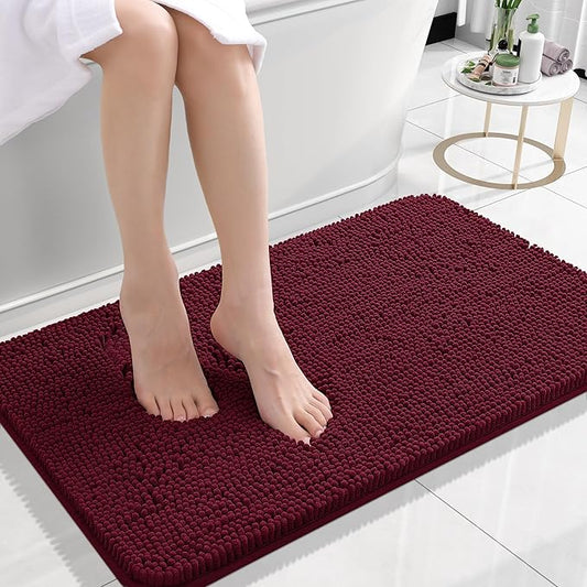 OLANLY Bathroom Rugs 24x16, Extra Soft Absorbent Chenille Bath Rugs, Rubber Backing Quick Dry, Machine Washable Bath Mats for Bathroom Floor, Tub and Shower, Home Decor Accessories, Burgundy