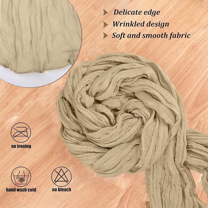 13.3FT Long Sand Cheesecloth Table Runner Boho Table Runner Transparent Rustic Gauze Wedding Dining Table Decorations for Birthday Party Holiday Baby Shower Event Decorations