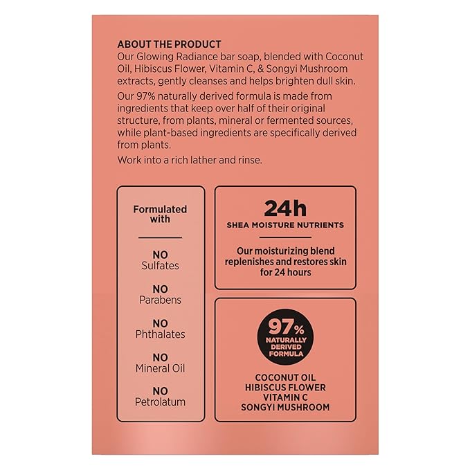 SheaMoisture Bar Soap Coconut and Hibiscus 4 Count Glowing Radiance Glowing Radiance bar soap with 24h shea moisture nutrients for Healthy, Glowing Skin 8 oz