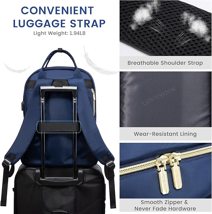 LOVEVOOK 17.3 Inch Laptop Backpack for Women,Fashion Work Backpack Purse for Women Men,Waterproof Travel Work Backpacks Purse for Teacher Nurse, Navy Blue.