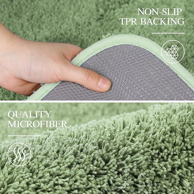 Walensee Bath Rug - Non Slip, Soft Microfiber Shaggy Bath Mat (20 x 32, Sage Green) Water Absorbent, Machine Washable, Thick Plush Shower Mat