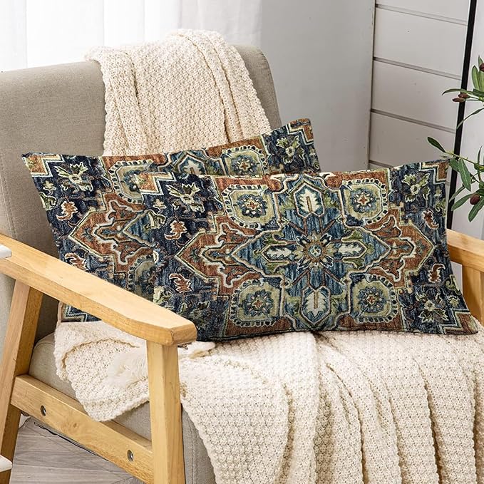 Boho Throw Pillow Covers 12x20 inch Set of 2,Boho Vintage Carpet Pattern Antique Ethnic Decor Double Sided Pattern Cushion Cover Soft Pillow Case Living Sofa Room Bed Square Pillow Cover