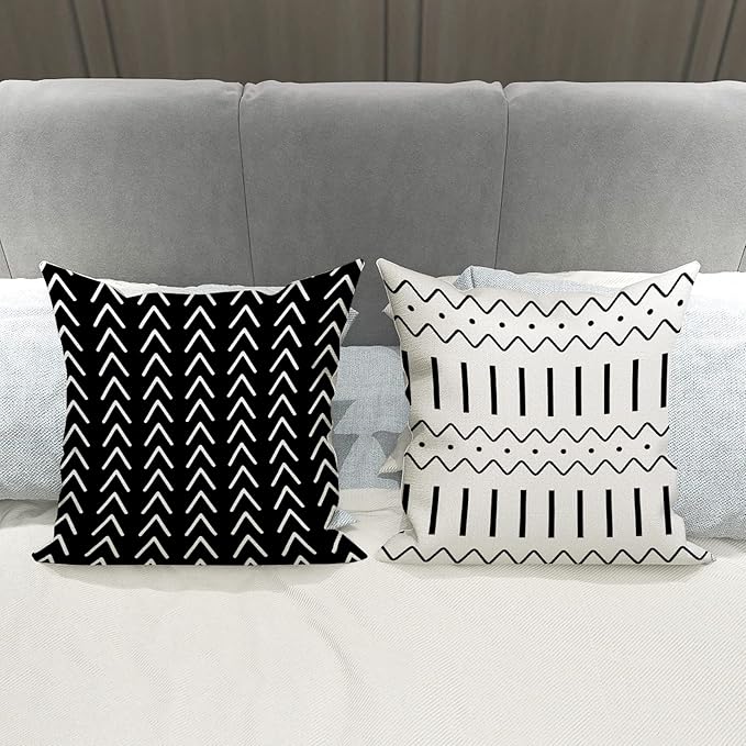 YCOLL Pillow Covers 18x18 Set of 4, Modern Sofa Throw Pillow Cover, Decorative Outdoor Linen Fabric Pillow Case for Couch Bed Car, Black