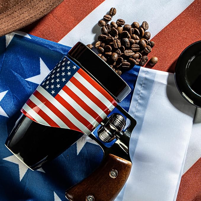 Novelty Coffee Mugs for Men, Ceramic Funny Gun Cup, Revolver Mugs, Birthday Gifts for Father, Black Cool Unique Coffee Mug for Men, Fathers Day Dad Gifts(16 oz Black Flag)