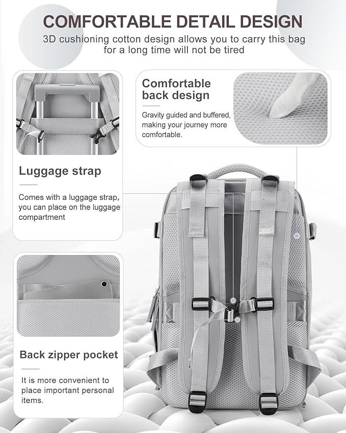 coowoz Travel Backpack Carry On for Women Man Gym Backpacks with Laptop Compartment Mochila de Viaje Teacher Personal Item Backpack Airplane Accessories Must Haves Grey Small