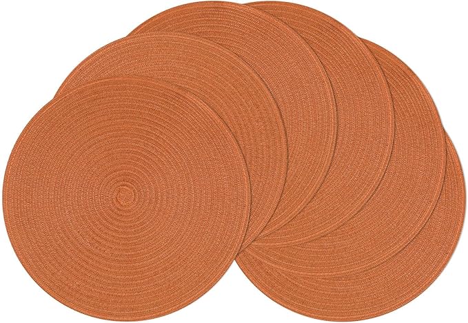 SHACOS Round Placemats Set of 6 Washable 15 inch Round Fall Placemats Cotton Polyester Woven Braided Table Place Mats for Dining Table Decor, Dark Orange