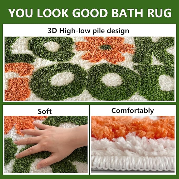 You Look Good Bath Mat, Fun Bathroom Rug,Green Bathroom Mat Cool Rugs for Bedroom Non Slip Microfiber Plush Cool Rugs for Bedroom Washable Absorbent for Bathtub 21"x25"