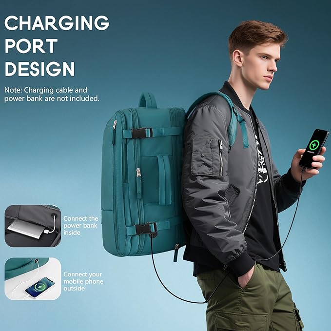 Beraliy Extra Large Travel Backpack for Women as Person Item Flight Approved, 40L Carry On Backpack, 17.3 Inch Laptop Backpack, Waterproof Backpack, Hiking Backpack, Casual Bag,Peacock Blue