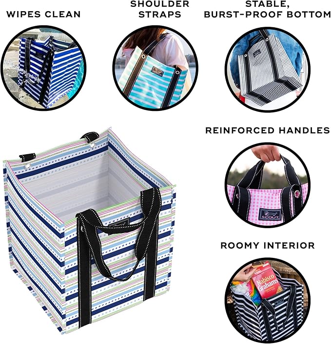 SCOUT Bagette Market Tote - Large Reusable Grocery Bag with Burst-Proof Bottom, Two Sets of Straps, Double Capacity, Folds Flat to Store