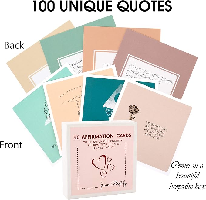 50 Affirmation Card for Women With 100 positive affirmation quotes, daily affirmation cards set. Self Care and Meditation Gift For Women. Empowering, Inspirational Affirmation for Stress Relief