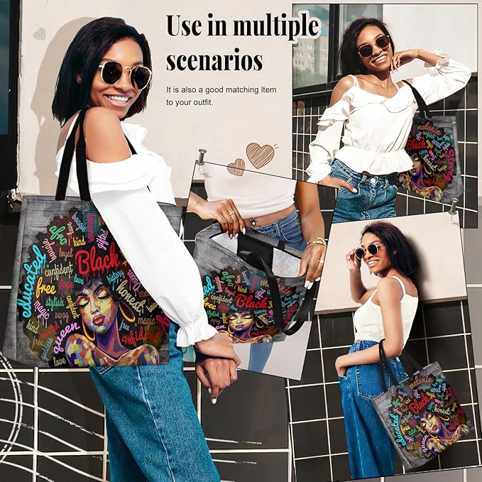 African American Black Women Tote Bag Black Girl Magic Shoulder Handbag For Work Travel Beach Shopping