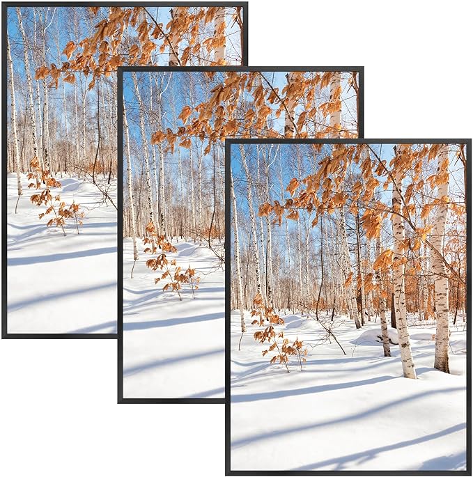 Golden State Art, A2 Aluminum Picture Frame, Black Metal Thin Poster Frames for 16.5x23.4 inch Photo, Acrylic Front, Wall Hook for Horizontal or Vertical Display, 3 Pack