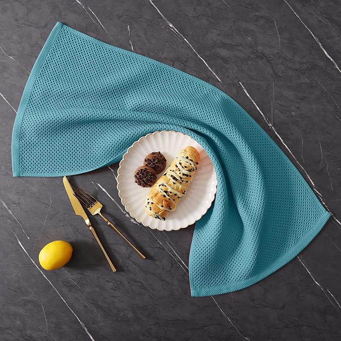 Homaxy 100% Cotton Kitchen Towels and Dishcloths Set, 12 x 12 Inches and 13 x 28 Inches, Set of 10 Bulk Kitchen Towels Set, Ultra Soft Absorbent Dish Cloths for Washing Dishes, Lake Blue