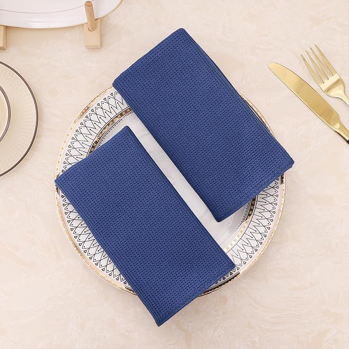 Homaxy 100% Cotton Waffle Weave Kitchen Towels - 8 Pack Soft and Absorbent Dish Towels - 16 x 26 Inches Quick Dry Hand Towels - Navy Blue