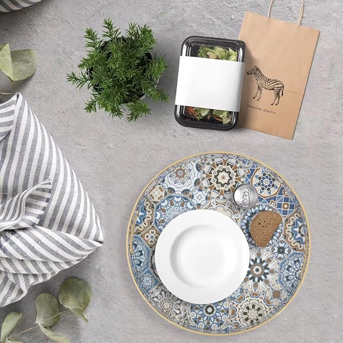 Round Serving Tray with Handles - Boho Coffee Table Tray Ottoman Tray,Large Trays for Ottoman Coffee Table,Modern Decorative Trays for Living Room