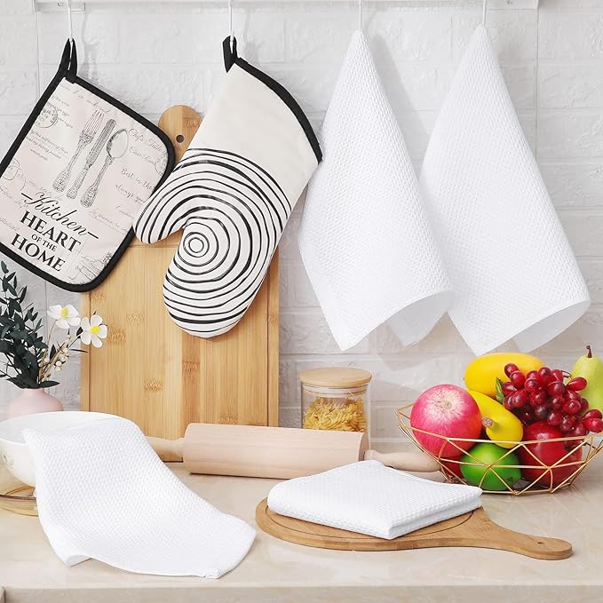 Homaxy 100% Cotton Waffle Weave Kitchen Dish Cloths, Ultra Soft Absorbent Quick Drying Dish Towels, 12 x 12 Inches, 6-Pack, White