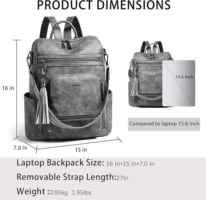 Shrrie Vegan Leather Laptop Backpack for Women 15.6 inch Work Backpack Fashion Travel Backpack Purse for Travel College Work