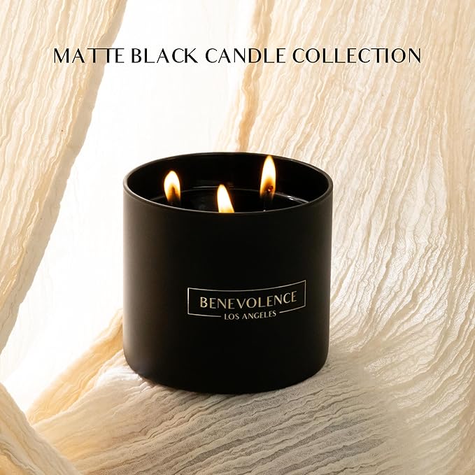 Benevolence LA 3 Wick Candle, Charcoal Large Scented Candle | Soy Candles | Gifts for Women and Men | Home Fragrance | Aromatherapy | Bathroom Freshener 14.5 Oz, 45 Hour Burn
