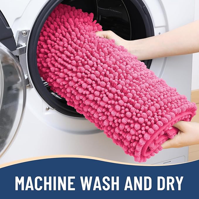 Arotive Luxury Chenille Bathroom Rug Mat, Extra Soft Thick Absorbent Shaggy Bath Rugs, Non-Slip Machine Wash Dry, Plush Bath Mats for Bathroom, Shower and Tub, 30x20, Deep Pink