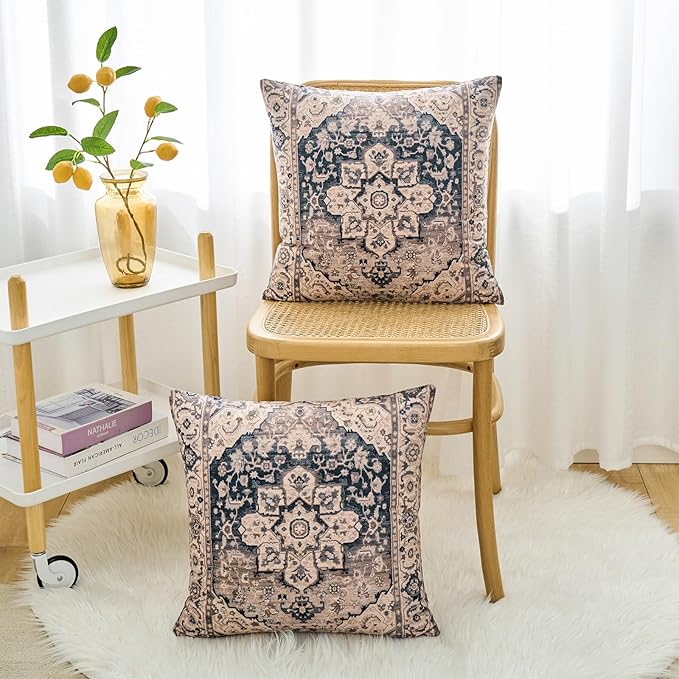 Boho Throw Pillow Covers 22x22 inch Set of 2,Boho Vintage Carpet Pattern Antique Ethnic Decor Double Sided Pattern Cushion Cover Soft Pillow Case Living Sofa Room Bed Square Pillow Cover