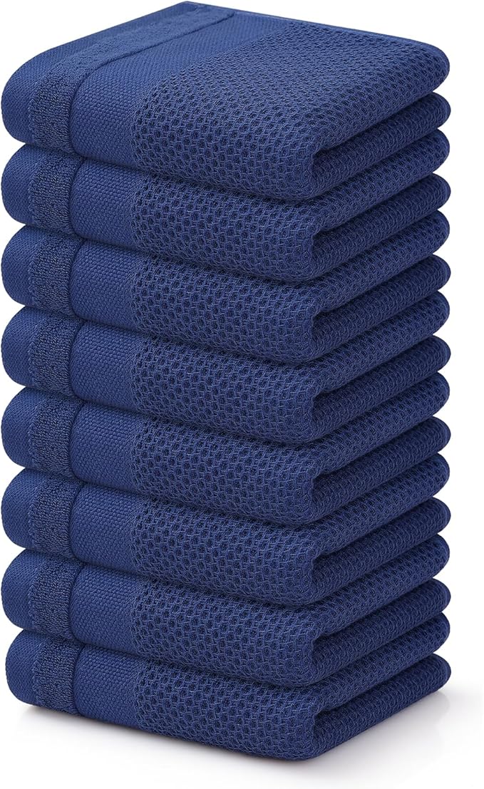 Homaxy 100% Cotton Waffle Weave Kitchen Towels, 13 x 28 Inches Super Absorbent and Machine Washable Dish Towels for Drying Dishes, 8-Packs, Navy Blue