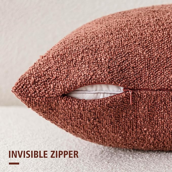 Foindtower Pack of 2, Decorative Textured Boucle Throw Pillow Covers Accent Solid Pillow Cases Soft Cozy Couch Cushion Case for Chair Sofa Bedroom Living Room Home Decor 16x16 Inch Orange Rust Red