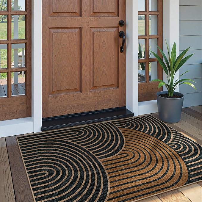 Lahome Modern Rainbow Easy Jute 3x5 Rug, Washable Indoor Outdoor Carpet for Entryway Farmhouse Patio Rug, Non Slip Indoor Door Mat Contemporary Throw Carpet for Porch Guestroom Room Decor