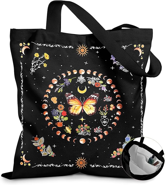 Canvas Tote Bag for Women - Aesthetic Canvas Totes with Pockets Cute Reusable Cloths Ladies Shoulder Bag