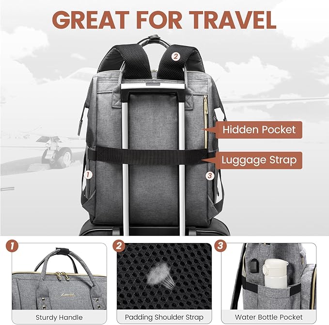 LOVEVOOK Laptop Backpack for Women,15.6 Inch Professional Womens Travel Backpack Purse Computer Laptop Bag Nurse Teacher Backpack,Waterproof College Work Bags Carry on Back Pack with USB Port,Grey