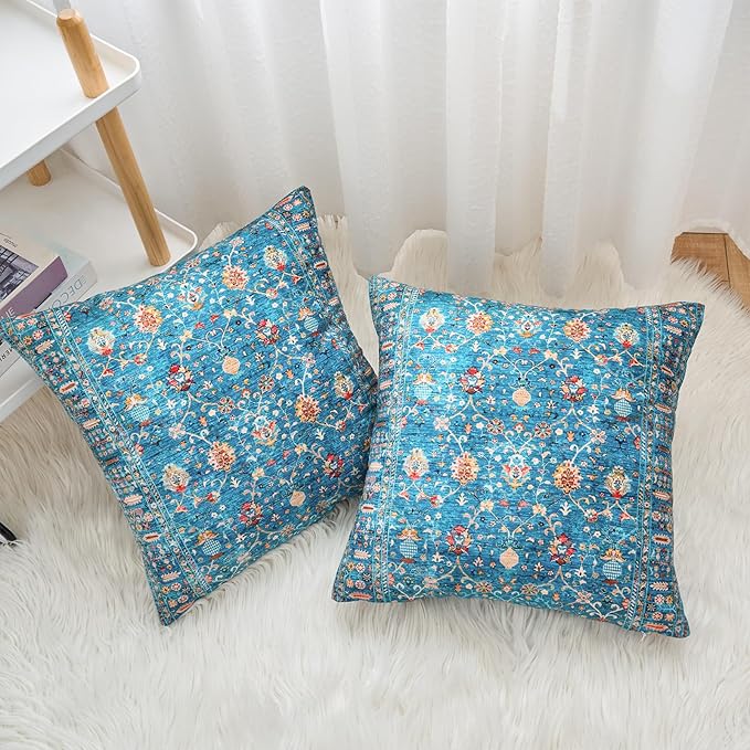 Boho Throw Pillow Covers 24x24 inch Set of 2,Boho Vintage Carpet Pattern Antique Ethnic Decor Double Sided Pattern Cushion Cover Soft Pillow Case Living Sofa Room Bed Square Pillow Cover