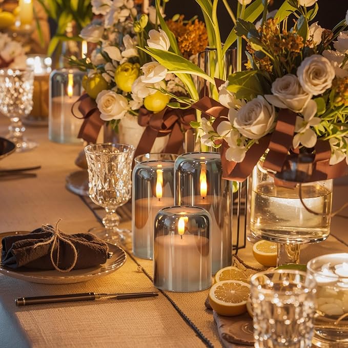 GenSwin Glass LED Candles with Remote Timer, Black Flameless Candles Battery Operated with Flickering Flame, Glass and Real Wax Pillar Candle for Halloween Christmas Home Decor(Set of 3, D3”x4”5”6”)