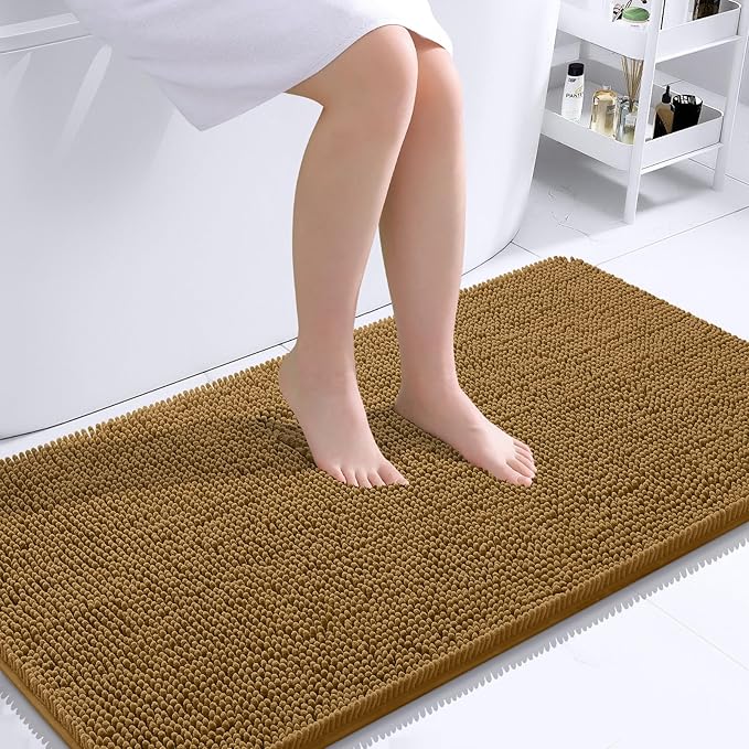 OLANLY Bathroom Rugs 44x24, Extra Soft Absorbent Chenille Bath Rugs, Rubber Backing Quick Dry, Machine Washable Bath Mats for Bathroom Floor, Tub and Shower, Home Decor Accessories, Ochre