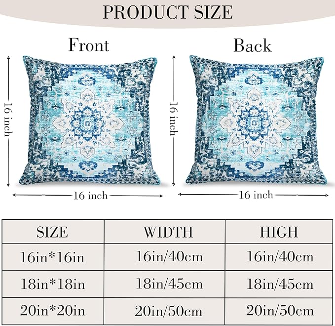 Boho Throw Pillow Covers 16x16 inch Set of 2,Bohemian Vintage Carpet Pattern Antique Ethnic Decor Double Sided Pattern Cushion Cover Soft Pillow Case Living Sofa Room Bed Square Pillow Cover