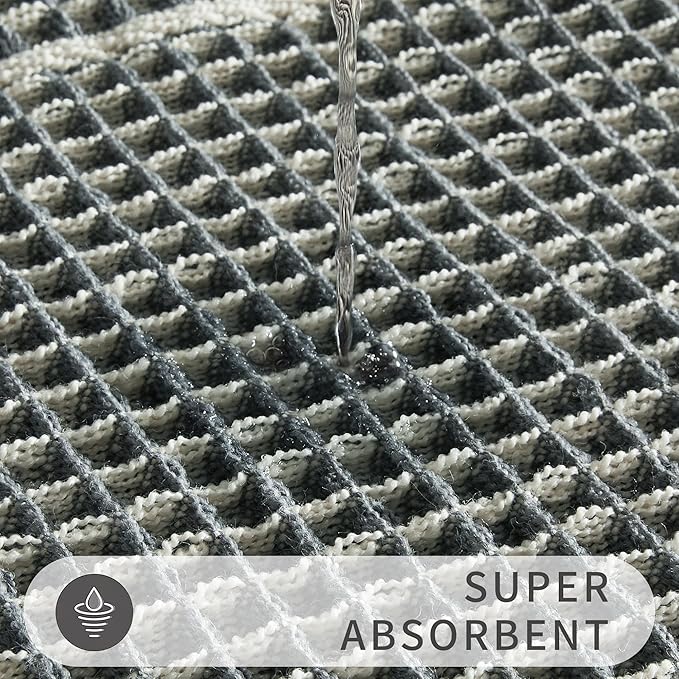 Woven Bath Mat, Upgraded Self Drying Non Slip Mat, Washable for Floor, Ultra Soft, Bluish Grey & Yellow, 19"*48" Waffle Weave