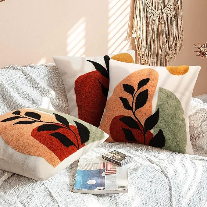 Merrycolor Abstract Boho Tufted Throw Pillow Covers 18x18 Mid Century Modern Pillow Covers Boho Pillows Decorative Throw Pillow Case Minimalist Bohemian Aesthetic Pillow Covers for Bed Couch Home,1PC