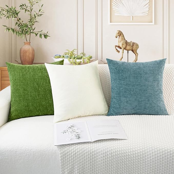 CaliTime Throw Pillow Covers Decorative 22 X 22 Inches Pack of 2 Cozy Chenille Cushion Cases for Couch Sofa Bed Living Room Home Cream