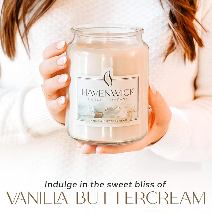 Havenwick Vanilla Buttercream Soy Blend 22-oz Large Jar Candle, Long Lasting 110-130 Hour Burn Time with Single Cotton Wick, Relaxing Scented Candles for New Home Gift & Housewarming Parties