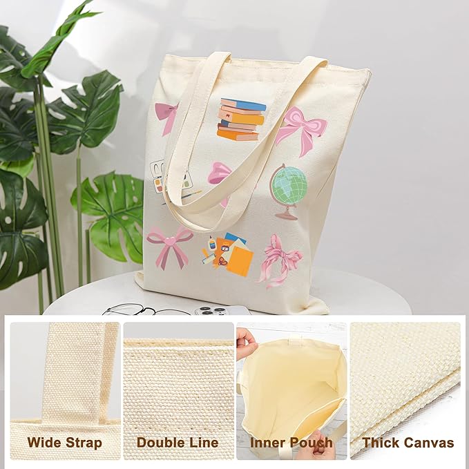 Tote Bag for Women, Canvas Tote Bag with Pockets,Canvas Shopping Bags,Reusable Grocery Bags