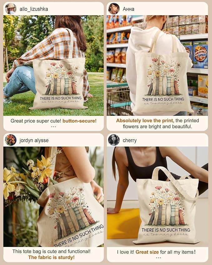 Canvas Tote Bag for Women - Aesthetic Canvas Totes with Pockets Cute Reusable Cloths Ladies Shoulder Bag