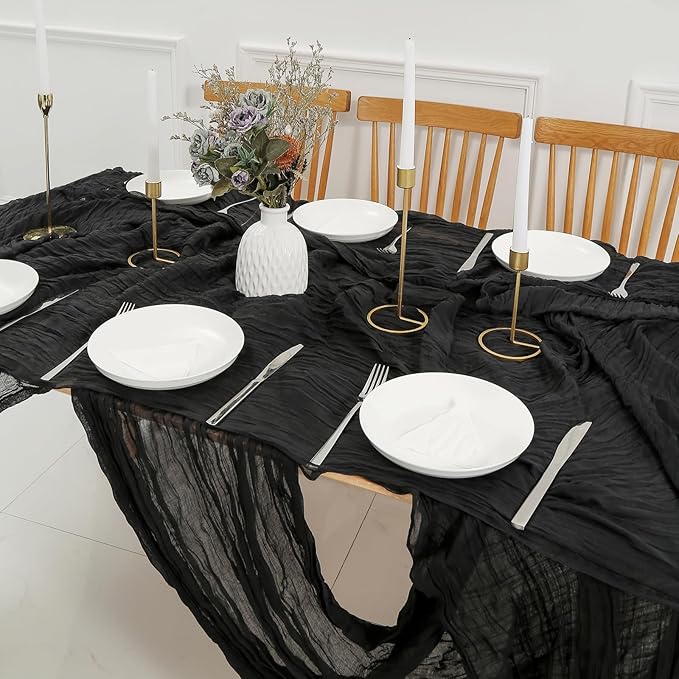 DOLOPL 2 Pack Halloween Cheesecloth Table Runner 10ft Black Table Runner Rustic Cheese Cloth Table Runner Gauze Runner 120inch Long for Wedding Bridal Baby Shower Birthday Party Table Decorations