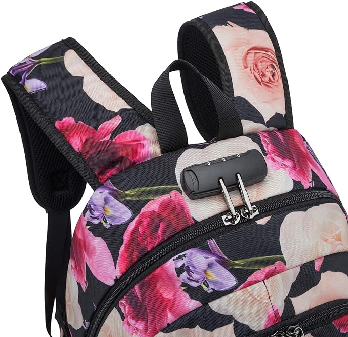 Tzowla Business Laptop Backpack Water Resistant Anti-Theft with USB Charging Port and Lock 15.6 Inch Computer Backpacks for Men, Women, Casual Hiking Travel Daypack (Flower)