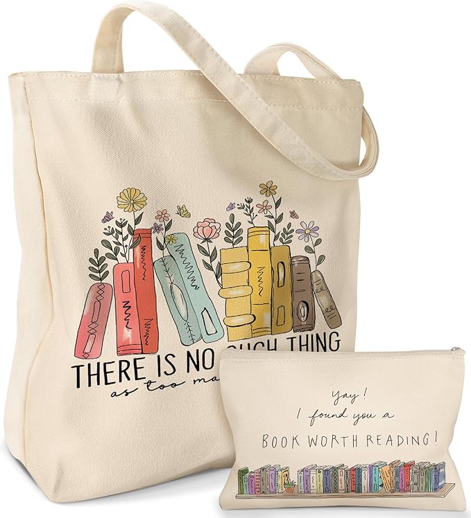 Aesthetic 2 Pack Canvas Tote Bag - with Makeup Zipper Pouch for Women Bag for Shopping, Gym, Travel, Vacation